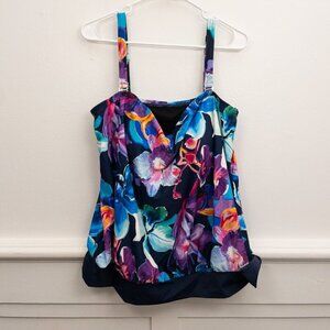 Mazu Swim Floral Tankini Top 18W Adjustable Straps Plus Size Swimwear